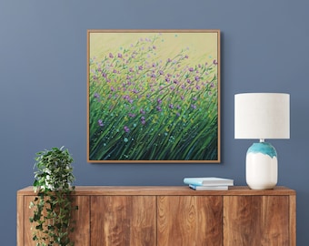 FREE SHIP Wildflowers, 24x24, Wildflower Painting, Wildflower Field Painting, Nova Scotia Landscape Painting, Original Art on Canvas, Mauve