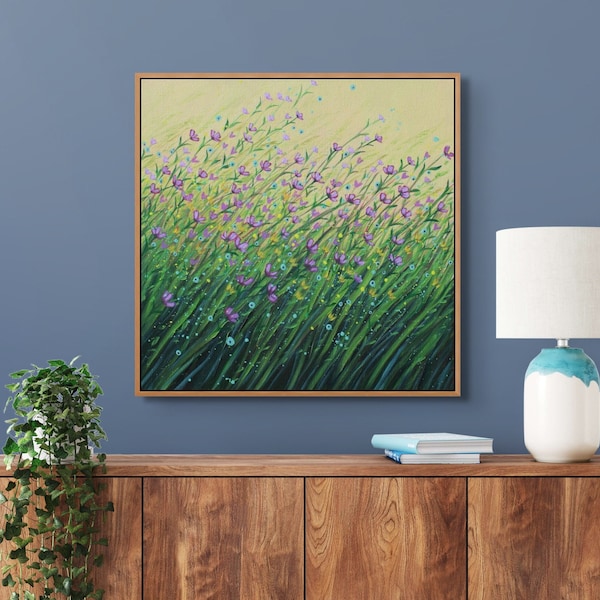 FREE SHIP Wildflowers, Wildflower Painting, Wildflowers in Field Painting, Nova Scotia Landscape Painting, Original Art on Canvas, Mauve Art