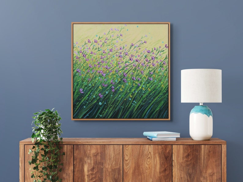 FREE SHIP Wildflowers, 24x24, Wildflower Painting, Wildflower Field Painting, Nova Scotia Landscape Painting, Original Art on Canvas, Mauve image 1