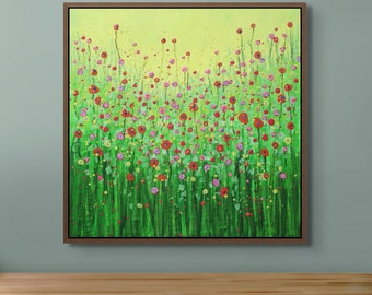 WILDFLOWER PAINTING, 16x16, Wildflower Meadow, Wildflower Garden, Botanical Paintings, Whimsical Flowers, Flower Paintings, Field Art