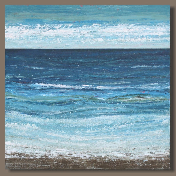 FREE SHIP - abstract painting, beach painting, blue green, drip, landscape painting, seascape painting, ocean painting, water canvas art