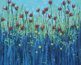 Flower Painting, Field of Flowers, Garden Paintings, Botanical Artwork, Whimsical, Nova Scotia Art, Landscape Paintings, Gift, Bedroom Art