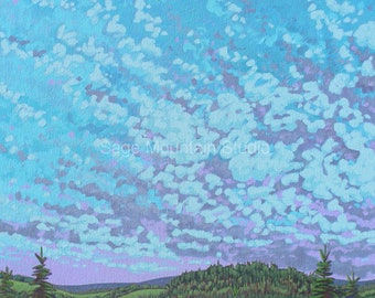 SEASIDE PAINTING, 30x30 inches, Sky Painting, Purple Clouds, Ocean Art, Nova Scotia Art, Maritime Landscape, Coastal Art, Seascape Painting