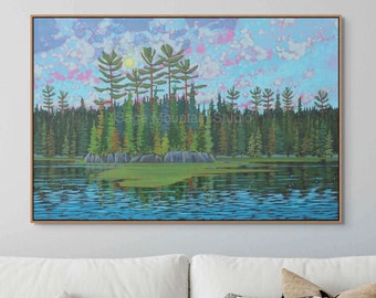 LAKE LANDSCAPE PAINTING, 24x36 Island, Trees, Rugged Landscape, Cottage Country, Canadian Shield Cottage Art, Muskoka Art, Georgian Bay Art