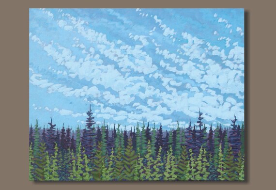 Cloud art panels Painting Original Art Forest Painting Wood Painting Tree Painting Sky  Artwork Large painting 27,5x27,5 inches by Elena K.