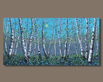 PANORAMIC BIRCH TREE Painting, Birch Trees, Birch Tree Art, Forest Painting, Tree Painting, Living Room Art, Original Birch Trees Painting