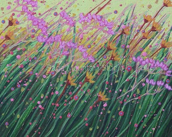 FLORAL FIELD PAINTING, Wildflowers Painting, Floral Art, Bedroom Decor, Small Flower Paintings, Nova Scotia Art, Yellow and Green Art, Gift