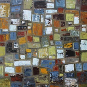 Geometric Abstract Painting: Earth Tones, Burnt Orange, 40x40 Unstretched Canvas