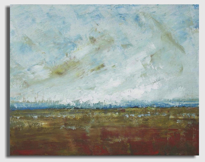 Abstract Beach Landscape Painting Red Beach 16x20 Original Acrylic