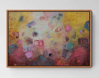 Peinture abstraite colorée : grande oeuvre d'art mural sur toile expressionniste, 61 x 91,4 cm