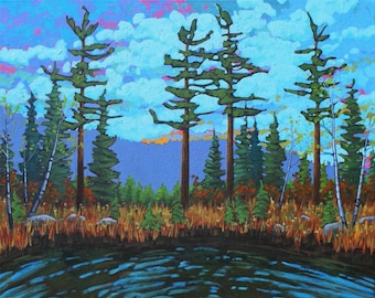Original Acrylic Wilderness Painting: White Pine, Northern Ontario Landscape, 24x30