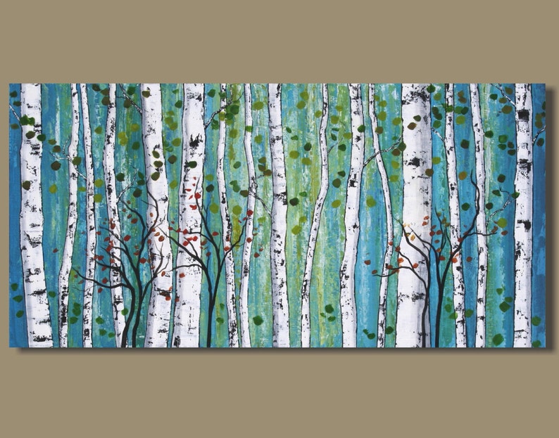 Abstract painting panoramic birch tree painting white birch Etsy