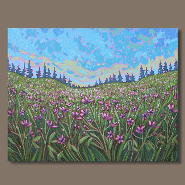 FIELD of FLOWERS Painting, 16x20, Garden Painting, Pink Flowers, Bedroom Decor, Impressionist Art, Floral Landscape, Nova Scotia, Gift Size