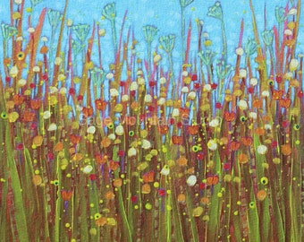 Wildflower Painting, Meadow of Flowers, Flower Garden, Botanical Art, Whimsical Art, Nova Scotia Art, Field Landscape Art, Gift for Her