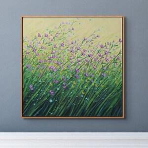 FREE SHIP Wildflowers, 24x24, Wildflower Painting, Wildflower Field Painting, Nova Scotia Landscape Painting, Original Art on Canvas, Mauve image 3