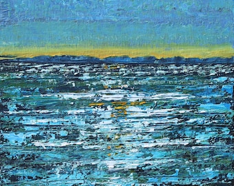 Abstract Seascape, Textured Art, Blue White, Small Painting, Ocean, Coastal Artwork, 16x16 Inches