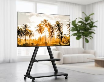 Rolling TV Stand – 43-80" Swivel Tilt Mobile TV Cart with Shelves