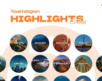 Instagram Highlight Covers for Travel Bloggers – Editable Canva Icons (45 Destinations)