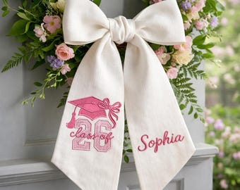 Personalized Graduation Wreath Sash Bow, Custom Name Door Bow Class of 2026, Girl Graduation Decor, Senior Gift Idea