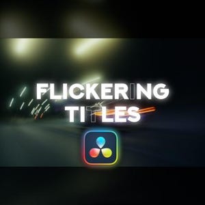 May include: Image with the text "Flickering Titles" in white, with a blurred background of lights. A colorful logo is at the bottom. The image has a dark, cinematic aesthetic.
