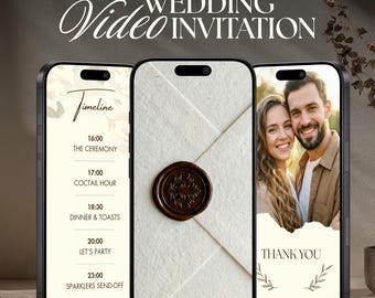 Modèle vidéo beige de faire-part de mariage numérique Old Money et musique animée, réservez vos dates