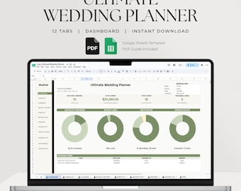 Feuille de calcul d'organisateur de mariage, Google Sheets, suivi du budget de mariage, liste d'invités, liste de contrôle, plan de salle, organisateur de mariage numérique