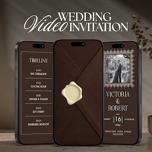 Brown Old Money Digital Wedding Invitation Video Template & Animated Save the Date With Music