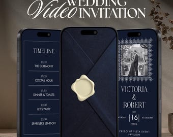 Modèle vidéo numérique marine Old Money de faire-part de mariage et réservez une date animée avec musique