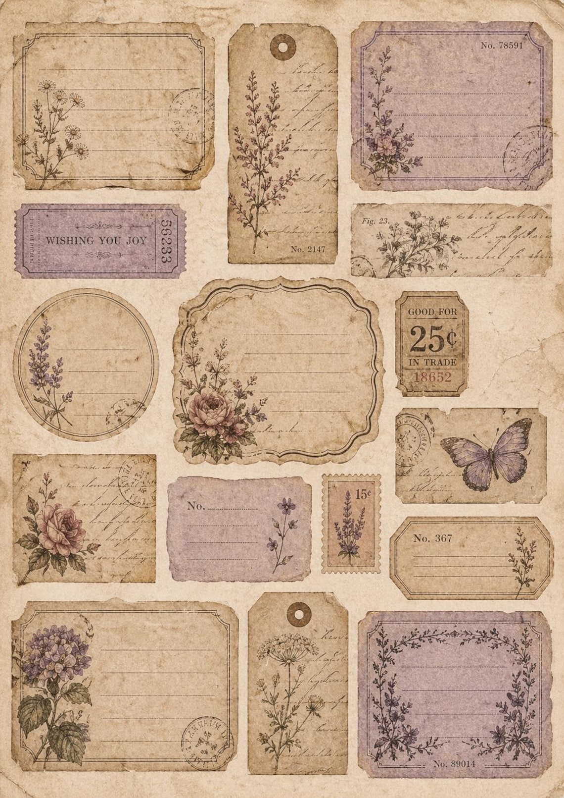 Junk Journal Ephemera Pack | 50+ Vintage Decoupage Paper Pieces, Tags ...
