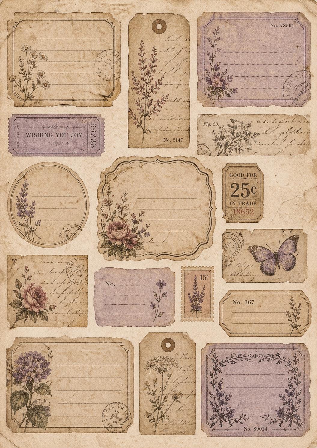 Junk Journal Ephemera Pack | 50+ Vintage Decoupage Paper Pieces, Tags ...