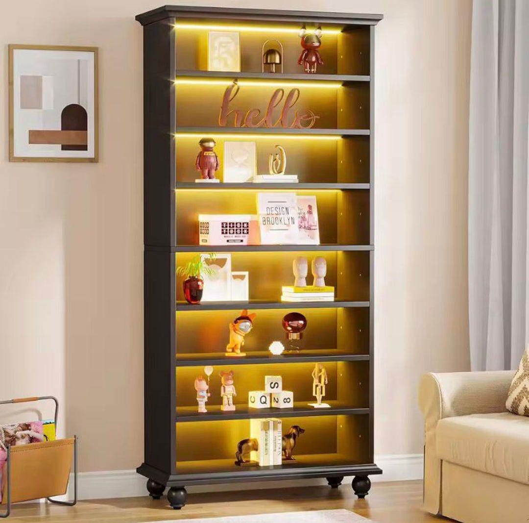 Led Bookcase LED Lighting Bookcase, Solid Wood Legs, Open Display Shelf - Etsy