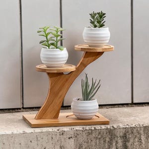 Soporte de bambú de 2 niveles / Estante redondo compacto para escritorio de oficina en casa y decoración de balcón