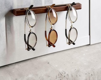 Vintage Wood Sunglasses Rack | Wall Mount Eyeglass Display Holder No Drill Installation