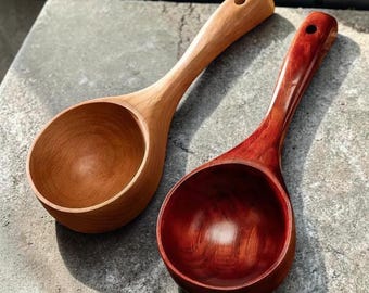Natural Wood Soup Spoons | Handcrafted Large Ladles for Kitchen & Restaurant Serving