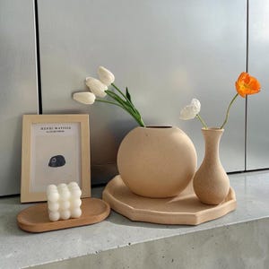Wood Flour Vase | Nordic Style Tabletop Ornament for Home Plant Pots & Decor