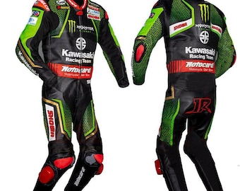 Kawasaki Motogp Men Motorrad-Rennanzug - Hochwertige milde Lederanzüge aus Rindsleder - Motorrad-Rennanzüge mit allen Anpassungen