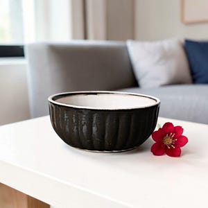 Ribbed Ceramic Bonsai Planter Minimalist Stoneware Plant Pot Indoor Succulent Bowl