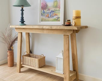 Rustic Pine Console Table with Shelf | Farmhouse Entryway Table | Solid Pine Hallway Table | Handmade Wooden Console