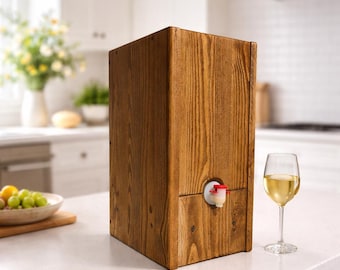 Bag in Box Wein Spender | Rustikaler Weinkistenhalter aus Kiefernholz | 3L 5L Wein Spenderbox | Personalisiertes Geschenk