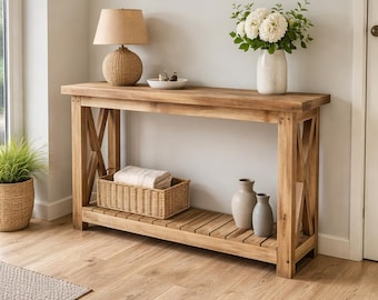 Reclaimed Wood Console Table with Shelf | Rustic Entryway Table | Narrow Hallway Console | Farmhouse Sofa Table