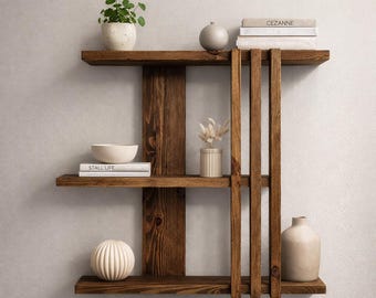 Rustikales Wandregal | Massives Schweberegal aus Kiefer | Moderne Bauernhaus Wand Dekor | Handgefertigtes Holzregal 67 x 67 cm