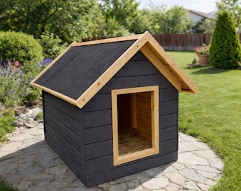 Outdoor Wooden Dog House Large Breed Weatherproof Kennel | Hinged Roof Easy Clean Solid Pine