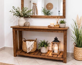 Konsolentisch aus massivem Kiefernholz | Rustikaler Bauernhaus Eingangstisch mit Regal | 100 cm Länge