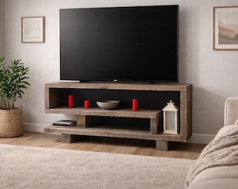 Rustikaler Kiefer Fernsehtisch | Altholz-Medienkonsole | Bauernhaus TV-Schrank mit Aufbewahrung | Massivholz TV Möbel