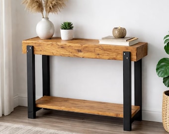 Solid Pine Console Table, Rustic Industrial Entryway Shelf, Reclaimed Wood Hallway Furniture