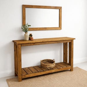 Solid Pine Console Table | Rustic Farmhouse Entryway Table with Shelf | 100 cm length image 4