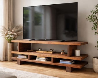 Fernsehtisch auf dem Bauernhof | Rustikale Massivholz Media Konsole | TV-Schrank aus Kiefernholz | Handgefertigte Unterhaltungsgerät