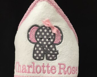 Elephant Hooded Baby Towel, Personalized Girl Gift