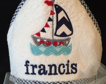 Sailboat Hooded Baby Towel