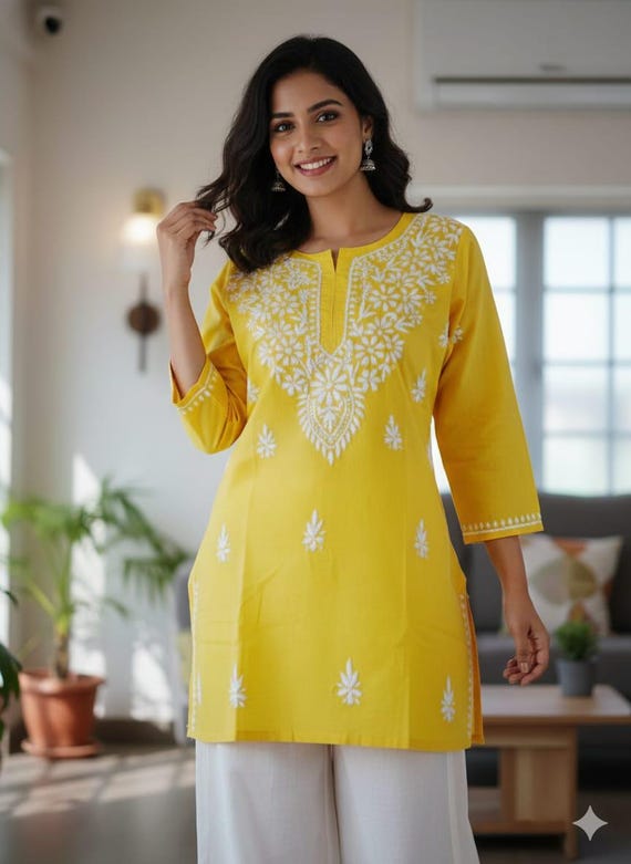 Handmade Cotton Short Kurti | Chikankari Embroidered Tunic|Boho Style |Summer Blouse |Bestseller – Loved by our customers worldwide